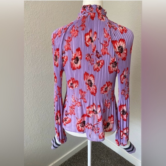 Belle Vere | Purple and Orange Floral Pleated Blouse - Picture 2 of 7